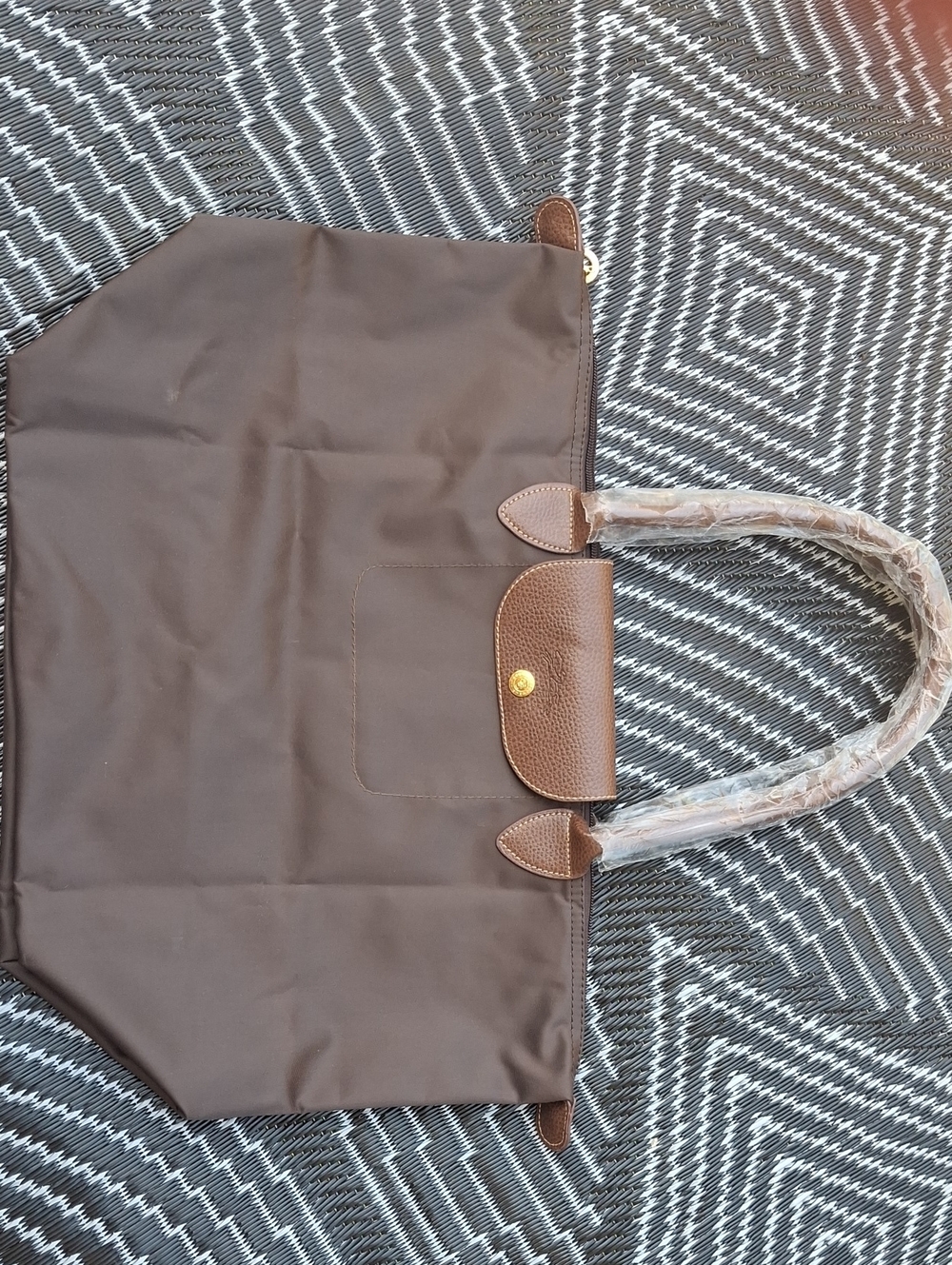 Brown Longchamp Tote Bag With Leather Trim Still Has The Plastic On The Straps